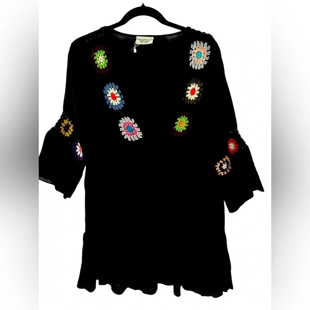 Black Crochet  Sheer Deep V‎ Swim Cover Up - Picture 2 of 5